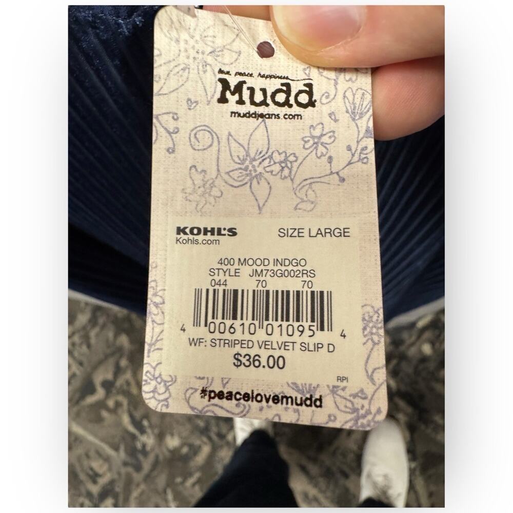 NWT Mudd Striped Velvet Slip Dress Size Large Mood Indigo N18 - Picture 5 of 7